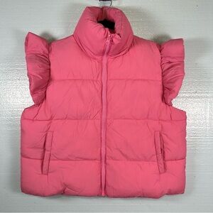 Simply Souther Pink Puffer Ruffle Vest Women’s Size XL/XXL NWT‎